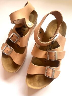 Birkenstock papillon Women’s Triple-Buckle Open-Toe wedge Sandals tan 39